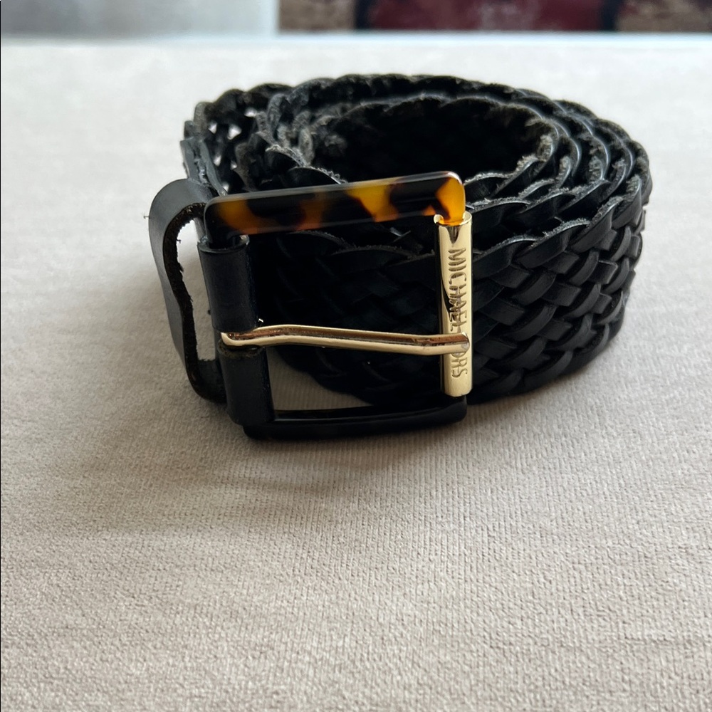 Michael Kors Black Braided Belt with Tortoise Buckle